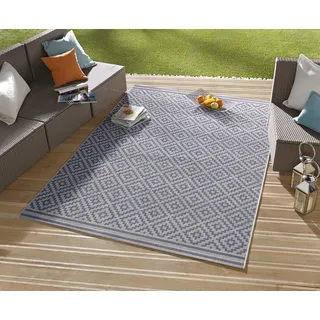 HANSE HOME Raute 240x340cm - Wetterfest, Balkon, Läufer, Wohnzimmer, Terrasse, Raute Muster Design Teppich für Garten Wintergarten Wohnzimmerteppich Wasserfest in Blau