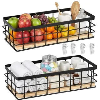 Drahtkorb, Obstkorb, Metallkorb,Metall Badezimmer Aufbewahrungskorb,Korb Metall,Haushalt Wandkorb,für Obst Snacks,Küche Speisekammer,Schwarz,2 Stück,29x13x10cm