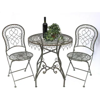 DanDiBo Sitzgruppe Eisen Garten Antik Bistroset Malega Bistrotisch mit 2 Stühlen klappbar Metall Gartentisch - Grün
