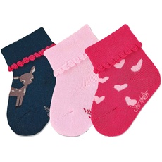 Sterntaler Baby Mädchen Baby Socken Söckchen 3er-Pack Reh Strümpfe - Socken Baby - mit Reh Motiv, uni und Herzen - marine, 14