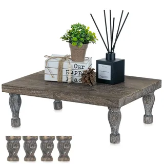 Hanobe Dekoratives Tablett aus Holz: Bauernhaus-Holzständer, rustikales braunes Tablett, Erhöhung für Café, Bar, Küche, Esszimmer, Zuhause, Tischdekoration, kurzer und hoher Fuß