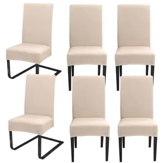 Hopelit Stuhlhussen 6er Set, Stuhlhussen Schwingstühle Abnehmbarer Waschbarer Spandex, Universale Stretch Stuhlbezug Hussen für Esszimmer, Hotel, Küche, Hochzeitsdeko, Beige