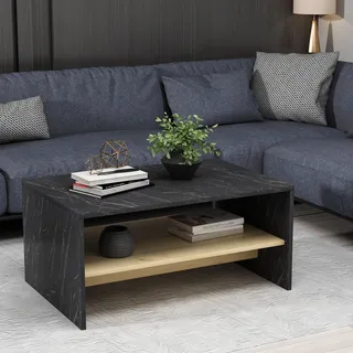 Skye Decor, Apollon - Black Marble, Sapphire Oak, Couchtisch, Schwarz, 100 % MELAMINBESCHICHTETE SPANPLATTEN, 90 x 45 x 46,8 cm - Schwarz