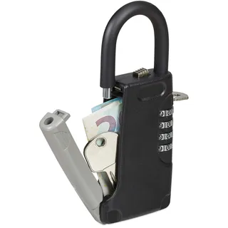 Relaxdays Schlüsseltresor mit Bügel, 4-stelliger Zahlencode, außen, Schlüsselsafe klein, HxBxT: 14,5 x 6 x 2 cm, schwarz, 1 stück, 10028713