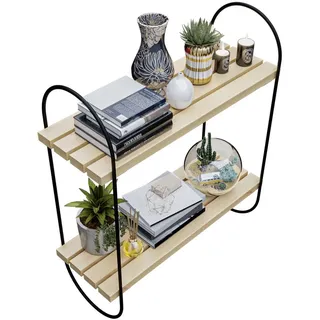 [en.casa] Wandregal Oulu , Naturfarben , Metall , Kiefer , 2 Fächer , 16x47x40 cm , Wohnzimmer, Regale, Wandregale