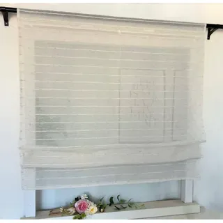 Vordesack Leinenoptik Raffrollo mit Streifen Muster Landhausstil Wohnzimmergardinen Blickdicht Raffgardine mit Tunnelzug 1 Stück Beige HxB 140x100cm