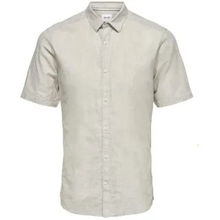 Only & Sons Herren Hemd Kurzarm Slim Fit Hemdkragen modernes Sommer Oberteil, Farben:Beige, Größe Hemd:S