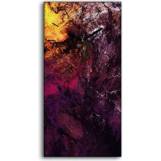 Wanduhr Leinwand Bild Uhr Quarz 30x60 Flieder Wolken Spritzer Abstraktion - schwarze Hände - Violett