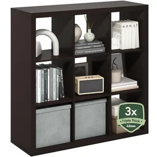 Furinno Cubicle Bücherregal, 9-Fächer Würfelregal, dreifach verstärkter Rahmen, 38,8 x 111 x 110,1 cm, für Wohnzimmer, Schlafzimmer, Heimbüro, Schwarzes Dunkles Eichen
