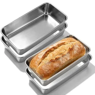 PORFOYO Edelstahl Brotbackform 4er Set, 22.5x14.5x6.2cm Kastenform Brotform, Kastenbackform, Backform Rechteckig, Rechteckig Brotform für Brot, Kuchen, Toast, Spülmaschinenfest