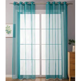 2er Set Ösenvorhänge Transparent »Uni« Gardine HxB 245x140 cm Türkis Stores Vorhang Ösen Bleibandabschluß Wohnzimmer, 20332-cn2