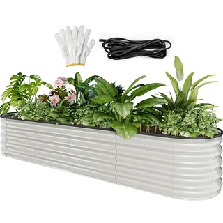 YITAHOME Outdoor Hochbeet Metall 240x61x43cm, Hochbeete-Kit aus Verdicktem Zink-Aluminium-Magnesium-Edelstahl-Metall Hochbeete für Garten mit Sicherheitsgummi für Gemüse, Blumen und Früchte (Weiß)