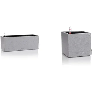 Lechuza BALCONERA Stone 50 steingrau 15650 & CANTO Stone 14 hochwertiger Kräuterwürfel mit Stick-Bewässerungssystem, steingrau