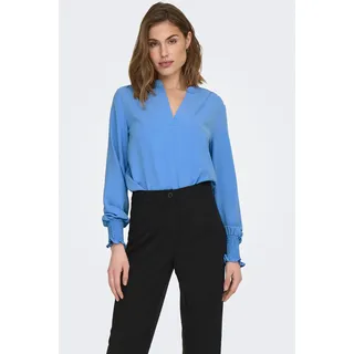 Blusenshirt ONLY "ONLMETTE V-NECK LS SMOCK TOP NOOS WVN", Damen, Gr. S, provence, Web, Obermaterial: 100% Polyester, unifarben, regular fit normal, V-Ausschnitt, gesmokt, Shirts Blusenshirt