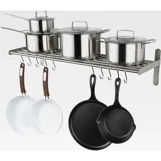 Lyon Küchenregal Organizer und Aufbewahrungsregal, Metall Wandregal mit 10 S-Haken zum Aufhängen von Töpfen und Pfannen, Chrom - Silber