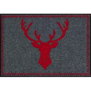 Salonloewe Fußmatte Hirsch-Kopf rot Jagd Landhaus Sauberlauf Abtreter Fuss-Matte aussen + innen 50x75cm rot