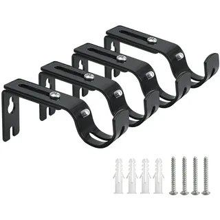 cheerhom 4 Stück Gardinenstange Halterung Metall, Gardinenstange Halter Verstellbare Wandhalterung Vorhangstange Halterung Schwarz, Vorhangstangenhalter mit Schrauben für Küche, Badezimmer, Schlafzimmer