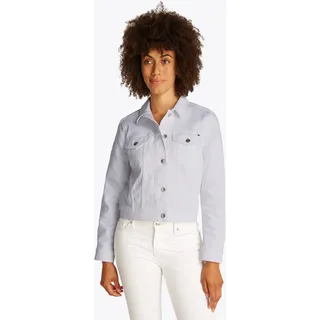 Jeansjacke TOMMY HILFIGER "DNM SLIM JACKET WHITE", Damen, Gr. 32, weiß (optic weiß), Denim/Jeans, Obermaterial: 99% Baumwolle, 1% Elasthan, unifarben, slim fit kurz, 1-Knopf-Manschette, Jacken Jeansjacke, mit vielseitigem Design