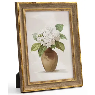 Afuly Vintage Bilderrahmen A4 21x30 Gold Holz Fotorahmen Picture Frames | Stabile Konstruktion, Aufhängevorrichtung, Leicht zu öffnende Rückwand, Deko für Wand Tisch, Family Geburtstag Geschenke