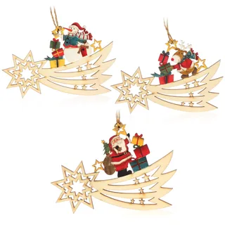 com-four® 3X Holzanhänger für den Weihnachtsbaum, Weihnachtsanhänger | Christbaumschmuck aus Holz - Holzverzierung Weihnachtsdeko mit drei Motiven