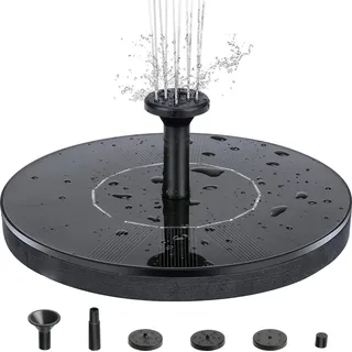 Mini Solar Springbrunnen 16 cm mit 10-20 cm Fontänenhöhe und 4 Düsen - Schwarz