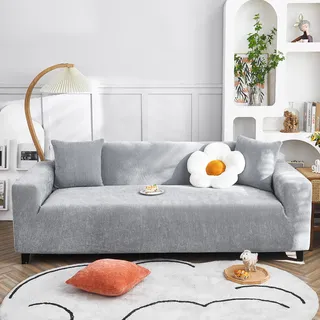 VanderHOME High Stretch Sofabezug Moderne einfach luxuriös Couch überzug Polyester Jacquard Elastische Sofahusse für Wohnzimmer Protector für Hunde Haustiere (3 Sitzer, Grünlich grau)