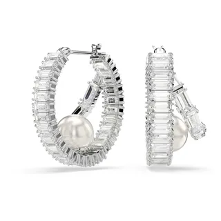 Swarovski Ariana Grande x Swarovski Kreolen, Kristallperle, Baguette-Schliff, Weiß, Rhodiniert