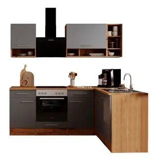 Respekta Winkelküche L-Form 220 x 172 cm Grau-Wildeiche Nachbildung