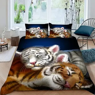VASENA Bettwäsche Tiger Bettwäsche 135x200 Kinder Lustige Tiere Bettbezug Set Weich Microfaser Kinderbettwäsche 3 Teilig Mit ReißVerschluss Mit 2 Kissenbezug 80x80 cm