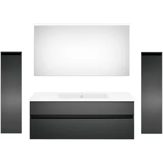 Puris Badezimmer , Grau, Dunkelgrau , Holzwerkstoff , 5-teilig , 2 Schubladen , 180 cm , Goldenes M, Made in Germany , hängend , Badezimmer, Badmöbelsets & Badmöbelserien, Badmöbel-Sets