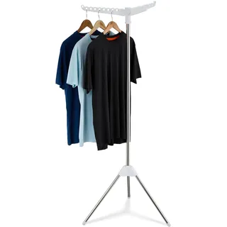 Relaxdays Wäscheständer Kleiderbügel, klappbar, 27 Bügel, 3 drehbare Arme, 150 cm hoch, Bügelwäscheständer, silber/weiß