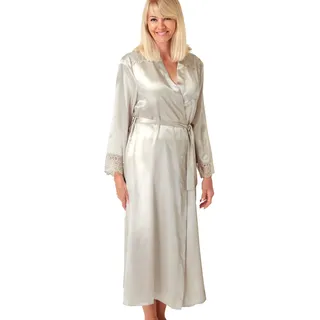 Marlon Damen Womens Elina Silky Satin & Floral Lace Robe Morgenmantel, Hellbeige, 18-20