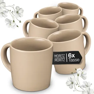 Moritz & Moritz NORDIC Kaffeetassen Set 6-teilig Taupe - ca. 300ml aus hochwertigem Steinzeug - Stilvolles Design mit Henkel - Tassen mit Henkel für Kaffee, Tee, heiße Schokolade, Cappuccino