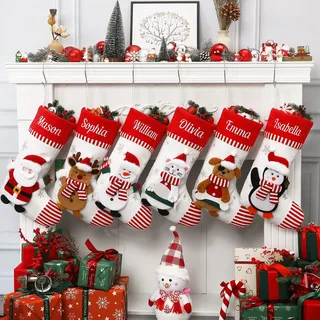 NIBESSER Weihnachtsstrumpf mit Namen Weihnachtsdeko Christmas Stockings Hängende Strümpfe Weihnachten Geschenktasche Personalisierte Xmas Socken Familie Kinder Junge Mädchen