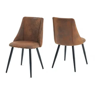 Meubles Cosy 2er-Set Esszimmerstühle im Industrial-Stil aus Wildleder mit schwarzen Metallbeinen – SMEG - Braun