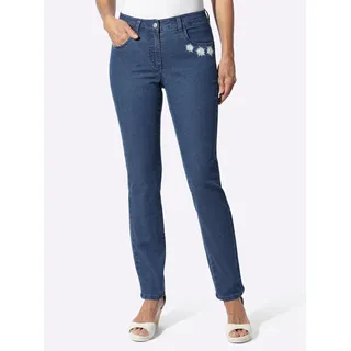 Trachtenjeans CLASSIC BASICS, Damen, Gr. 38, Normalgrößen, blau (blau, stone, washed), 81% Baumwolle, 17% Polyester, 2% Elasthan, geblümt, gemustert, mehrfarbig, lang, Jeans Trachtenjeans
