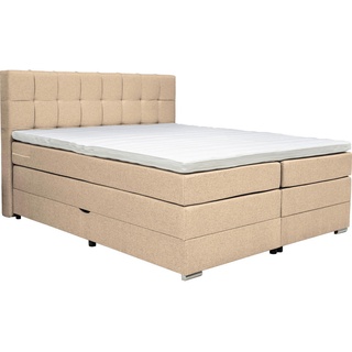 Carryhome Boxspringbett , Beige , Textil , H3 , 5-Zonen , 160x200 cm , Topper durchgehend, in verschiedenen Größen erhältlich , Schlafzimmer, Betten, Boxspringbetten