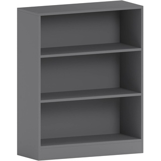 Vida Designs Cambridge 3-stöckiges niedriges Bücherregal, graues Holzregal