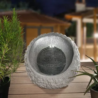 esotec Solar Felssteinbrunnen mit Akku und LED Licht Wasserspiel outdoor 101318 - Grau