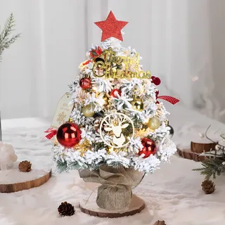 FCH 40cm Mini Künstlicher Weihnachtsbaum mit Beleuchtung LED und DIY Weihnachtsdekoration, Tisch Weihnachtsbaum - Weiß