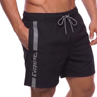 RIPT Herren Badeshorts Schnell Trocknend – Badehose mit Mesh Innenfutter, UV50 Sonnenschutz, Kordelzug Boardshorts für Strand Schwimmen Urlaub Sommer (Schwarz/Grau, XXL)