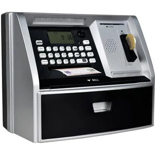 Fimleiy Spardose für Kinder mit Euro-Münzerkennung, LCD-Anzeige & Wunschzielverfolgung, Black/Silver