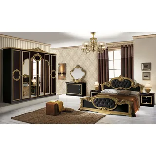 Schlafzimmer Set Barokko in Schwarz/Gold 4-Teilig - 160 x 200 cm