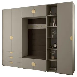 Abiks Möbel Garderoben-Set 236,7/290/47 , Kaschmir, Braun, Goldfarben , Metall , Nachbildung , 13 Fächer , 290x236.7x47 cm , Garderobe, Garderoben-Sets & Garderoben-Serien, Garderoben-Sets