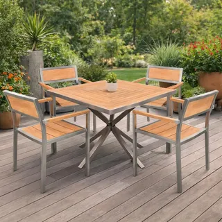 Teako Design Essgruppe Stapelstühle Endine Tisch Andalo Teakholz Edelstahl