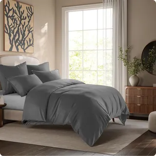 Seralino Lyocell Bettwäsche 200x200 + 2X 80x80 cm, Dunkelgrau, 100% Tencel | 100% TENCEL™ Lyocell aus Eukalyptus, temperaturregulierend, atmungsaktiv, hypoallergen, YKK-Reißverschluss, OEKO-TEX