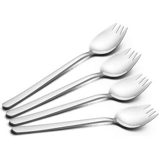 YFWOOD Sporks, 4 Stück 18/10 Edelstahl Sporks, Lang 18.8 cm Salatlöffel, Fruchtdessert Gebratene Reisnudelgabeln, Multifunktion Löffel und Gabel für Camping zu Hause oder auf Reisen