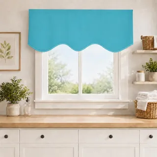 Aquazolax Küchenvorhänge, Fenstervorhänge, Querbehang, elegant, einfarbig, verdunkelnd, Querbehang mit Bogenkante, Vorhang für Wohnzimmer, ca. 132 x 46 cm, 1 Schal, Türkis