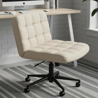 Clevich Bürostuhl Ohne Armlehne, Breiter Schneidersitz Stuhl für Schneidersitz Ergonomischer Höhenverstellbar Criss Cross Chair fur Home Office, Arbeitszimmer, Schminken, Schlafzimmer (Leinen, Beige)