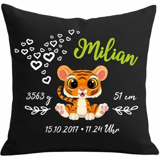 Kissen 40x40 personalisiert mit Motiv Tiger und den Geburtsdaten deines Kindes - 40 cm x 40 cm